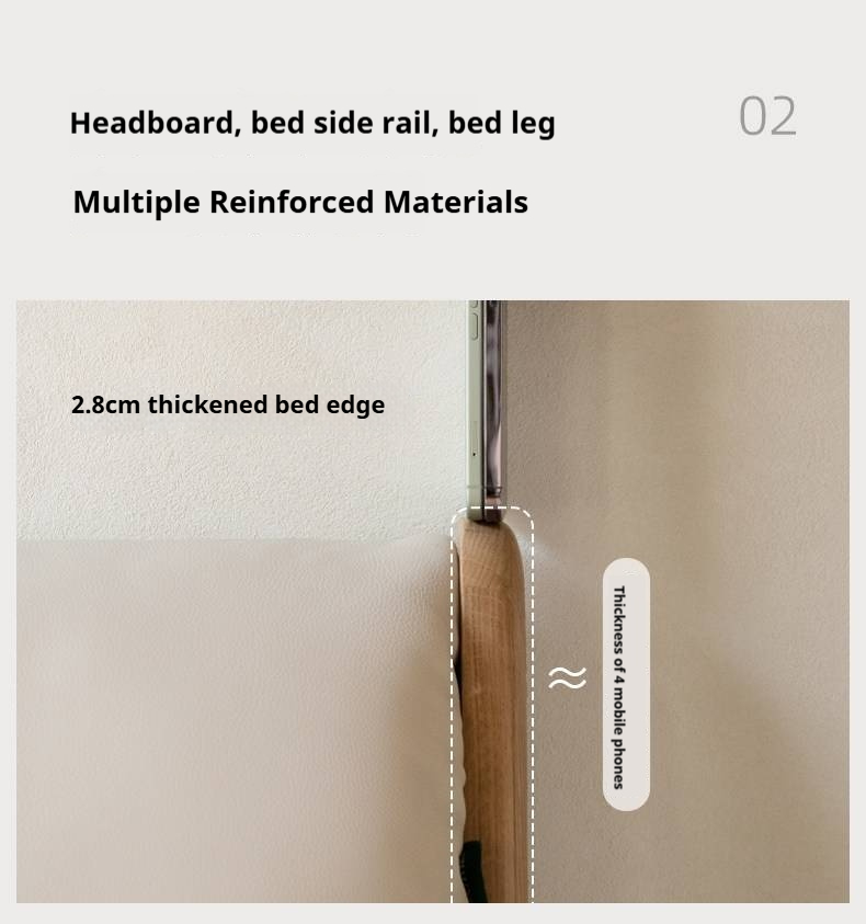 Oak Solid Wood Bed — Italian Light Luxury with White Genuine Leather and Soft Backrest