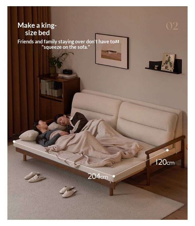 Oak Solid Wood Wood Frame Sleeper Sofa with Reclining Backrest