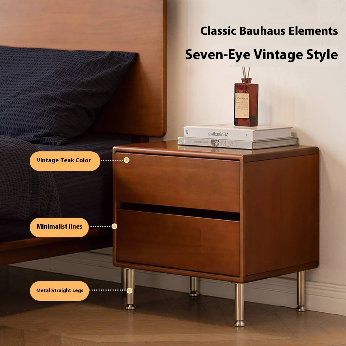 Poplar Solid Wood American Retro Nightstands