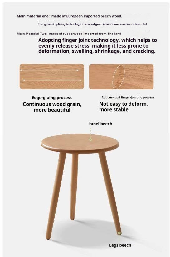 Beech, Rubberwood Solid Wood Small Round Side Table