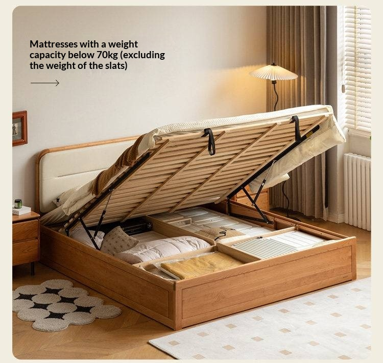 Cherry Solid Wood Box Bed — Vintage Style with Soft Backrest