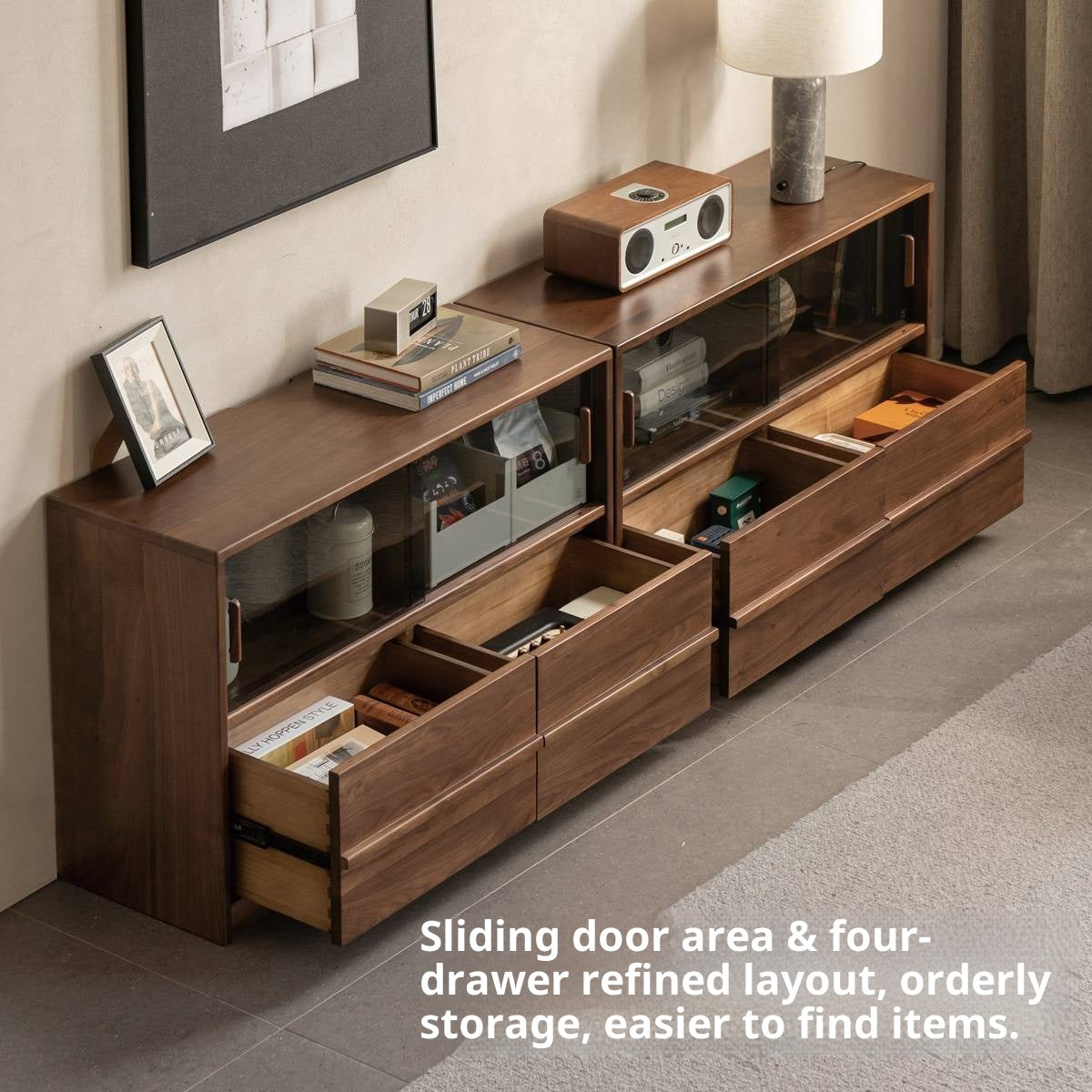 Black Walnut Solid Wood Italian Light Luxury TV Cabinet