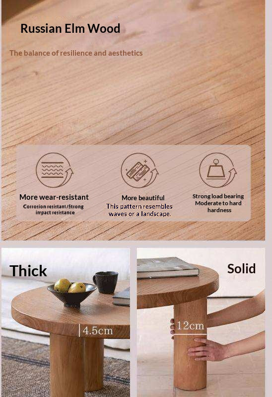 Elm Solid Wood Round Tea Table with Wind-Inspired Design