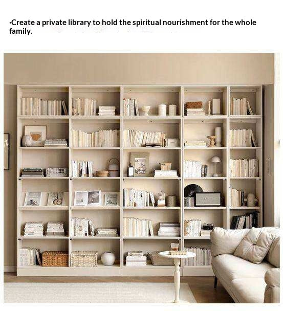 Oak Solid Wood Bookshelf Storage Rack Cream Style Full Wall Cabinet