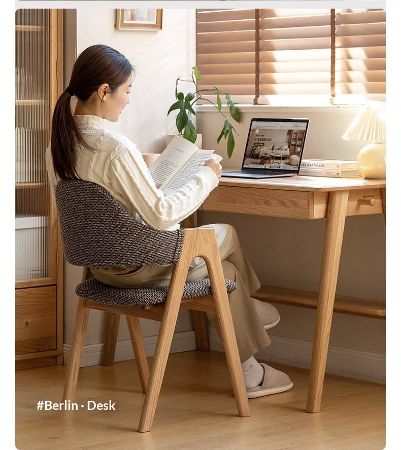 Black Walnut, Oak, Solid Rubberwood Chair with Soft Fabric/Leather Back