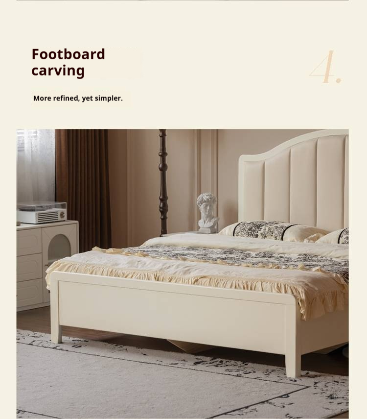 Rubberwood Solid Wood White Large Box Bed American Style
