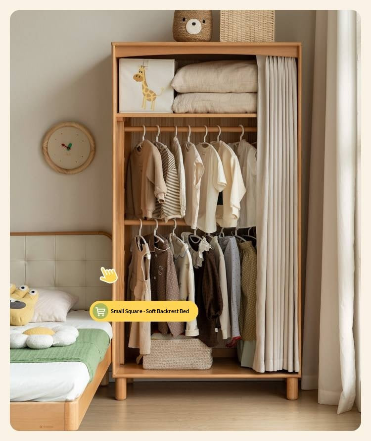 Beech Solid Wood Children's Curtain Wardrobe