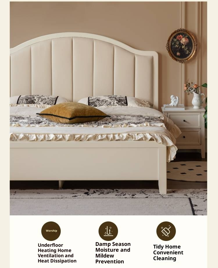 Rubberwood Solid Wood White Large Box Bed American Style