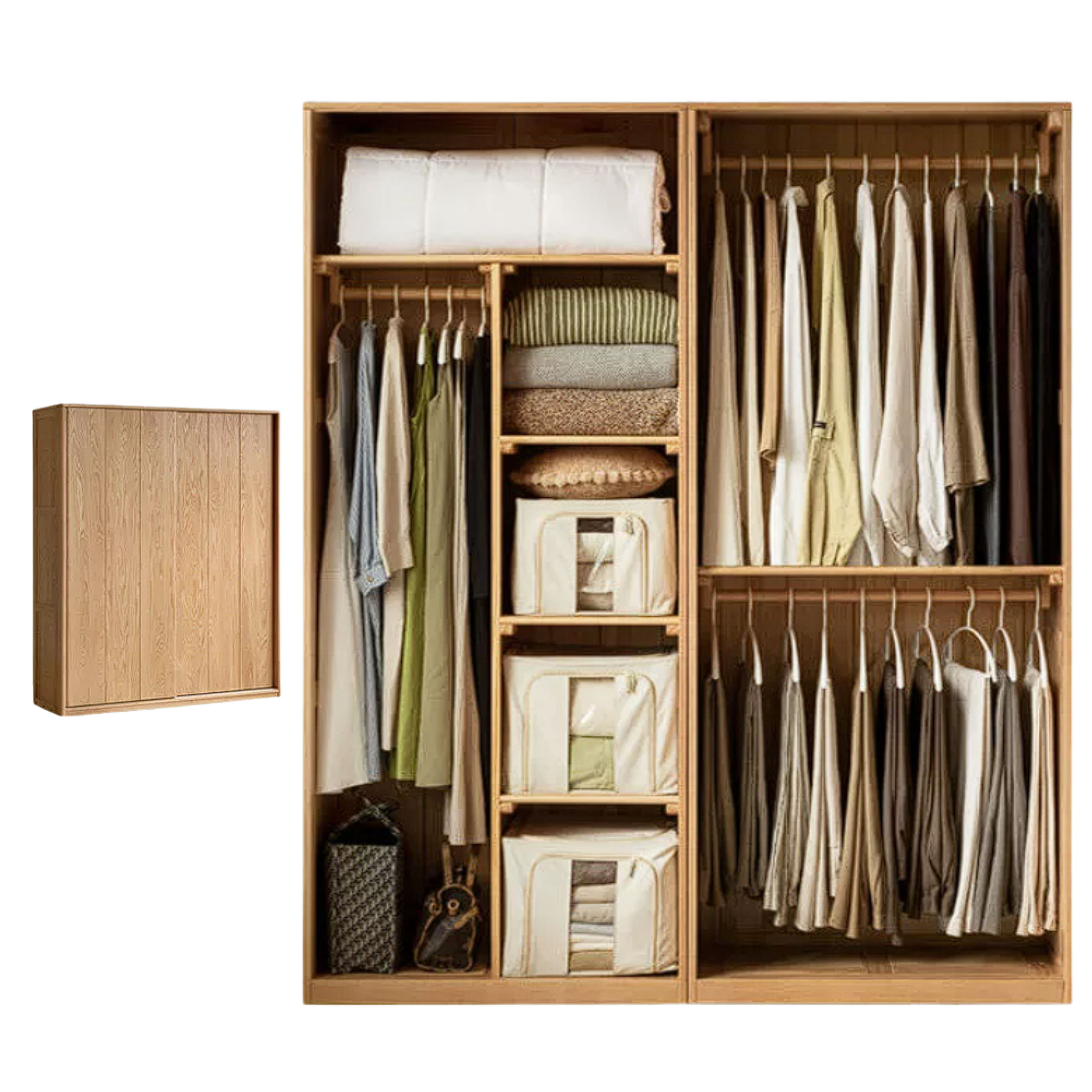 Oak Solid Wood Modern Storage Wardrobe with Casual Style