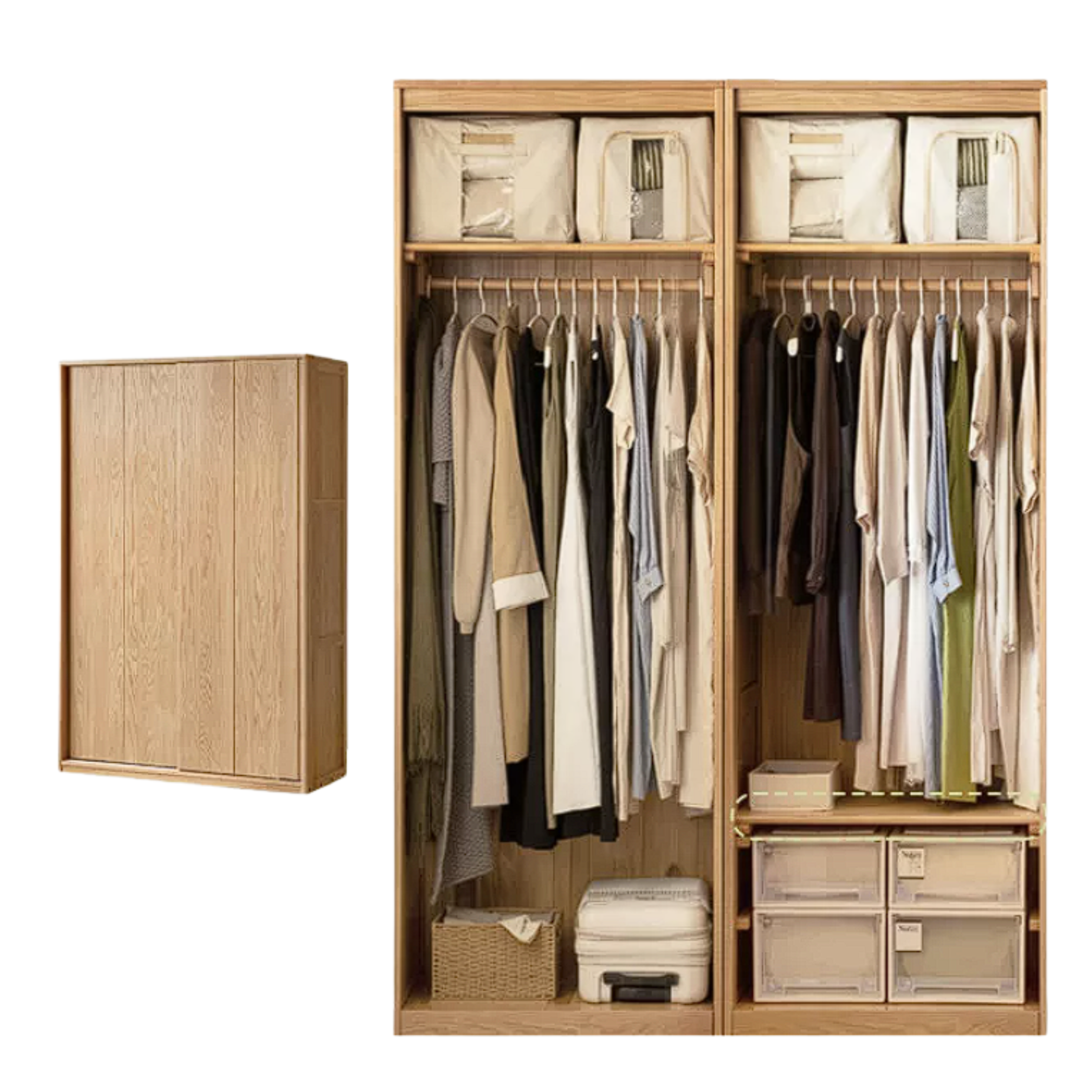 Oak, Ash Solid Wood Wardrobe With Sliding Doors