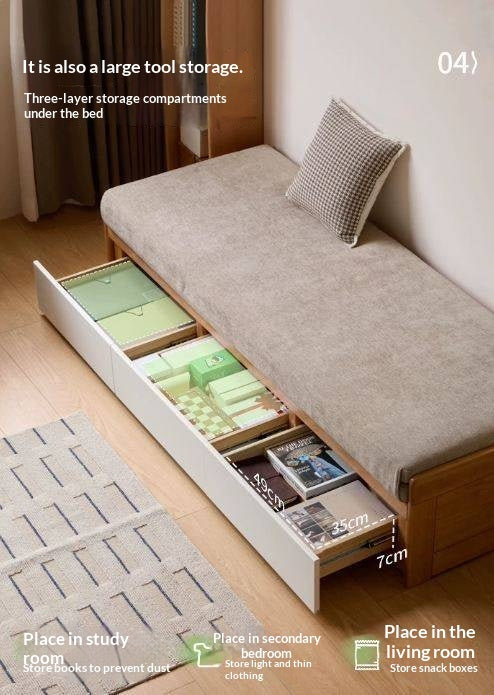 Solid RubberWood Storage Daybed with Pull-Out Drawer and Backless Design