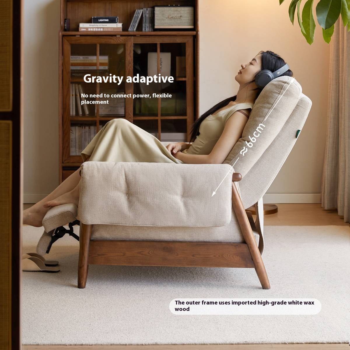 Ash Solid Wood Fabric Reclining Foldable Lounge armChair