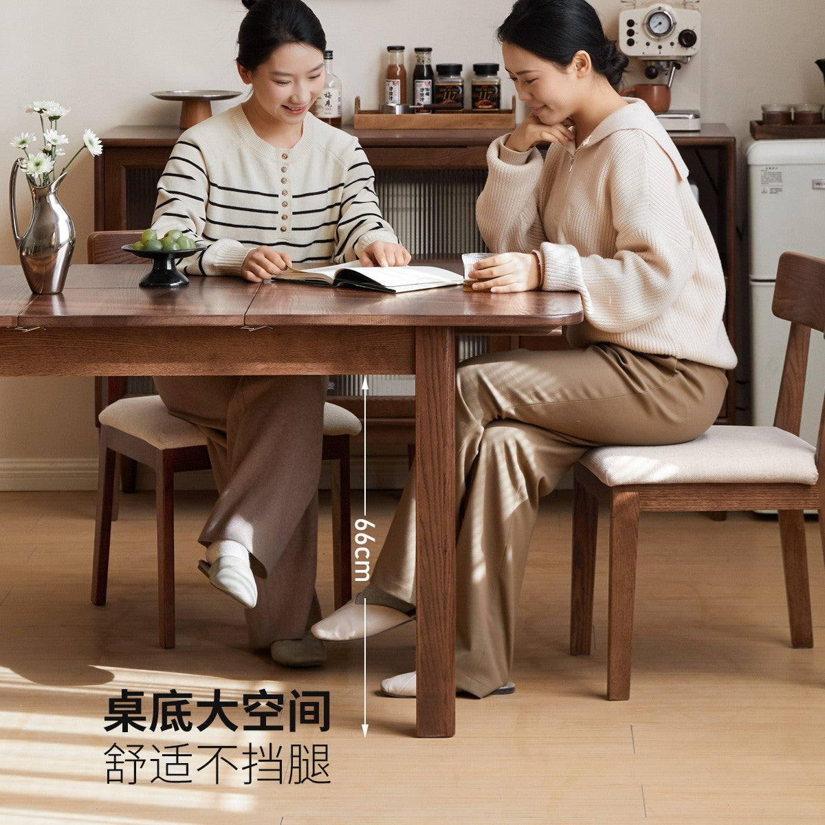 Oak Solid Wood Retractable Dining Table