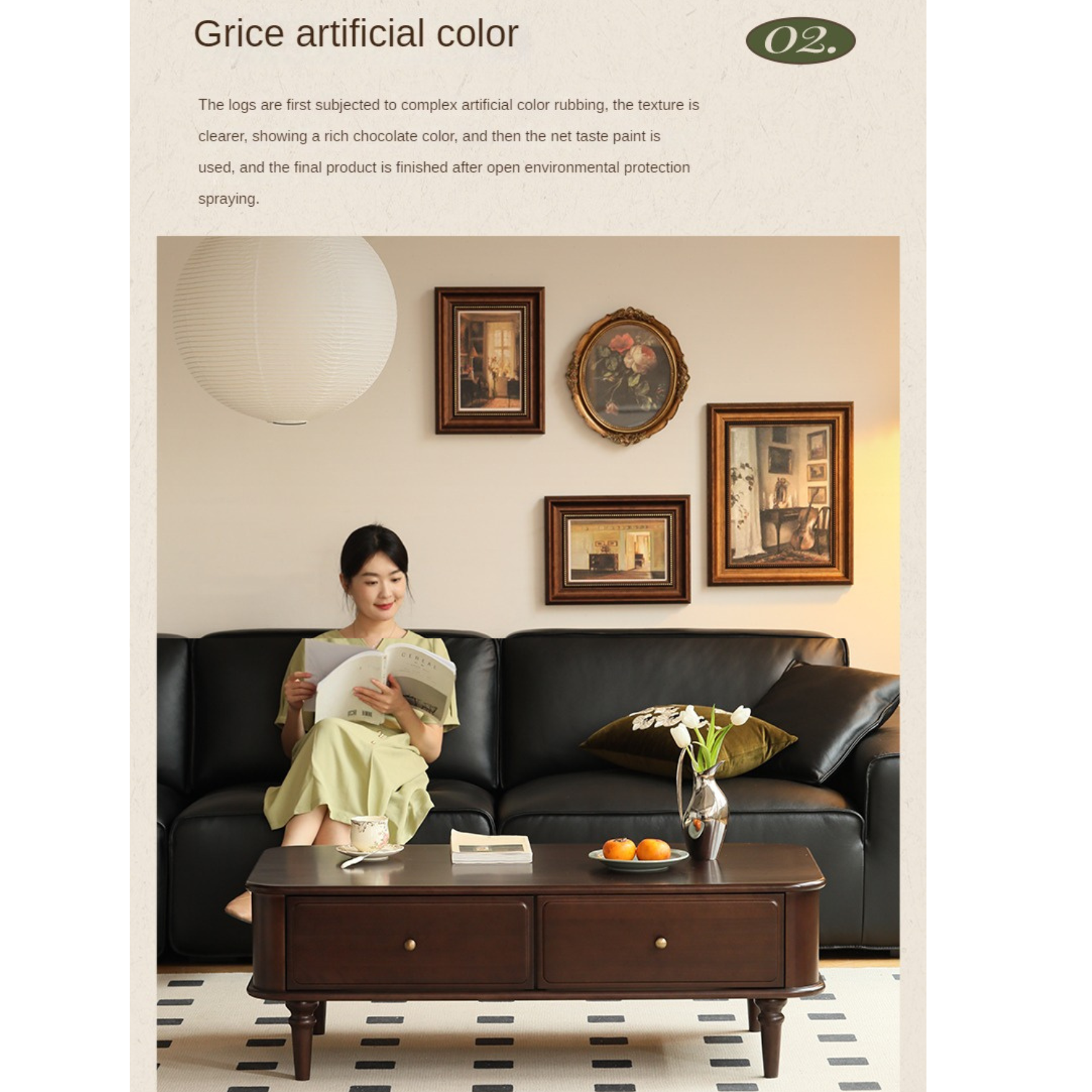 Poplar Solid Wood American Rectangular Coffee Table