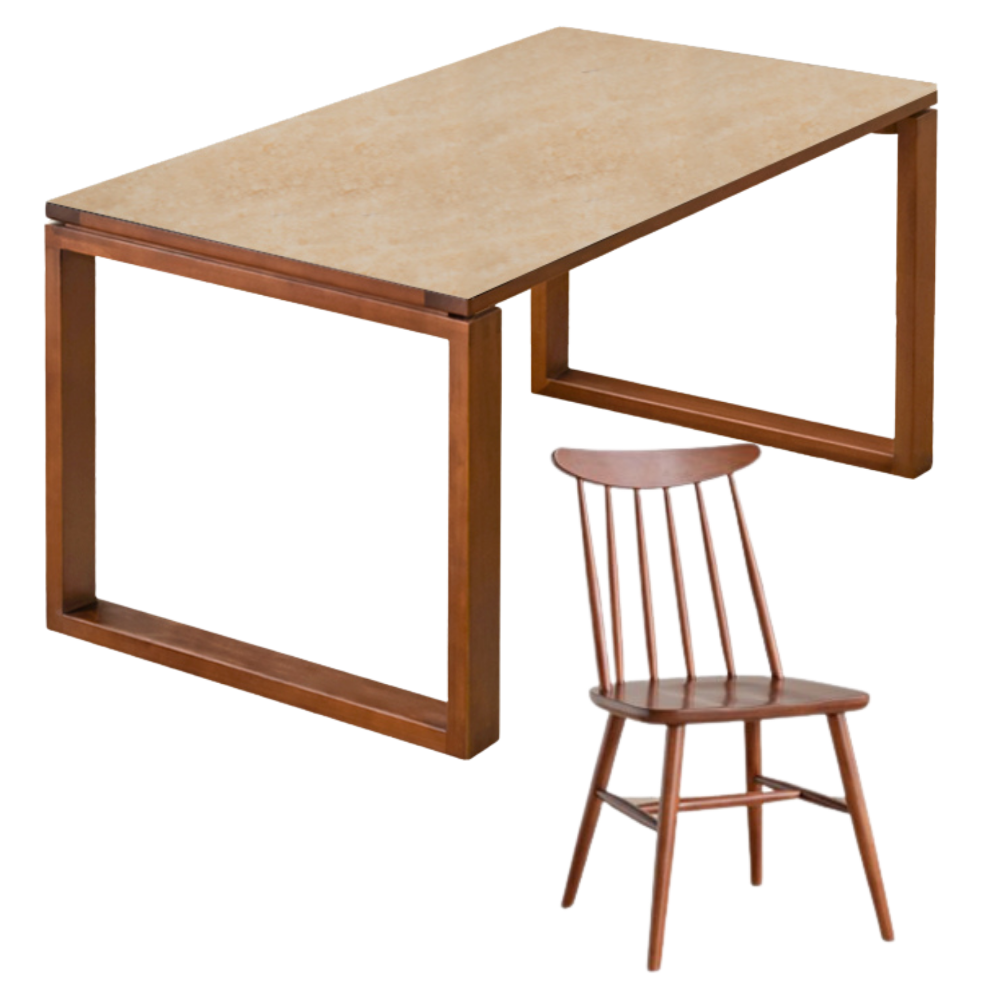 Poplar Solid Wood Medieval Style Rock Plate Dining Table