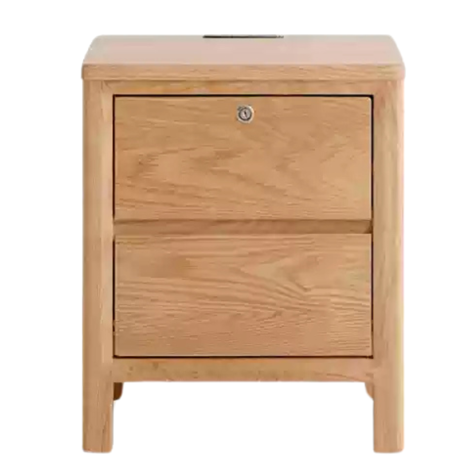 Oak Solid Wood, Solid Rubberwood Nightstand with Locker.