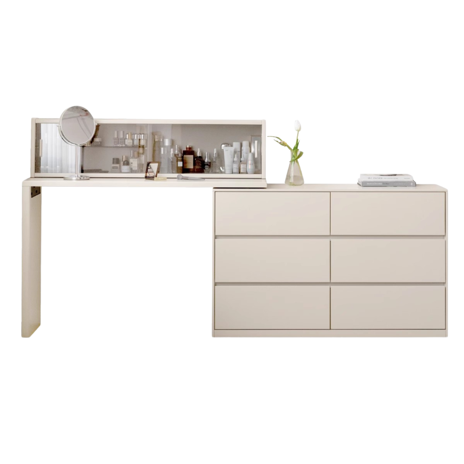 Solid RubberWood Cream Style Telescopic Vanity Table.