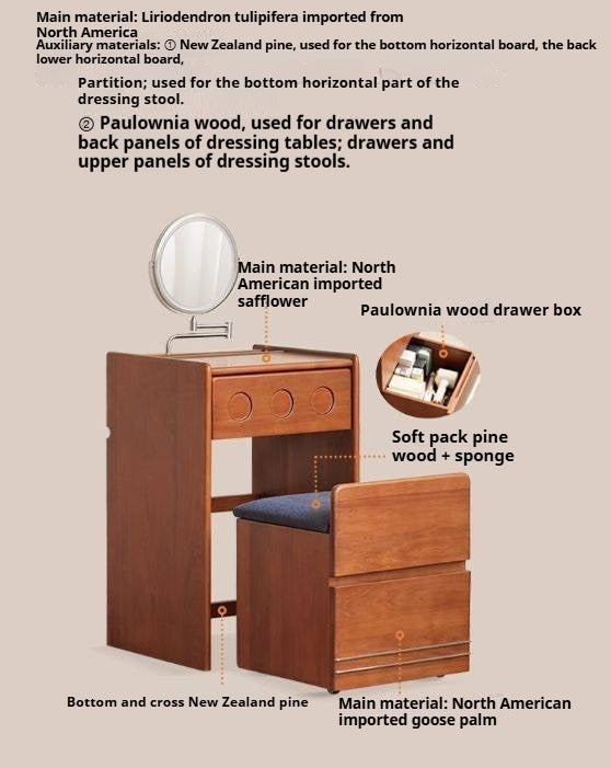 Solid Tulipwood Classic Vintage Vanity Table.