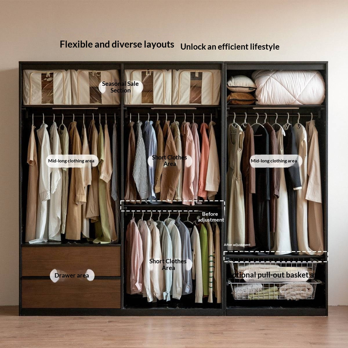 Black Walnut Solid Wood Wardrobe French Retro Style