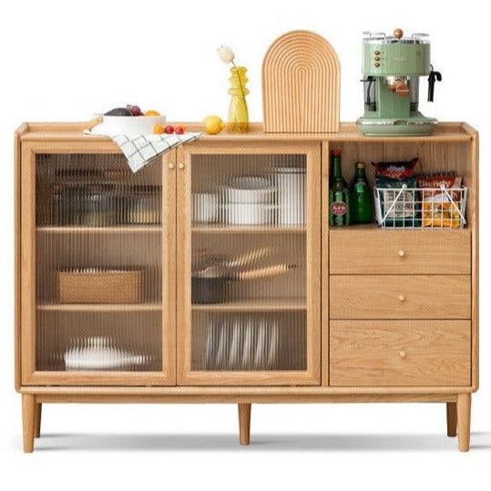Oak, Ash, Black Walnut, Cherry, Beech Solid Wood, Solid RubberWood Ultra-thin Sideboard Sliding Door