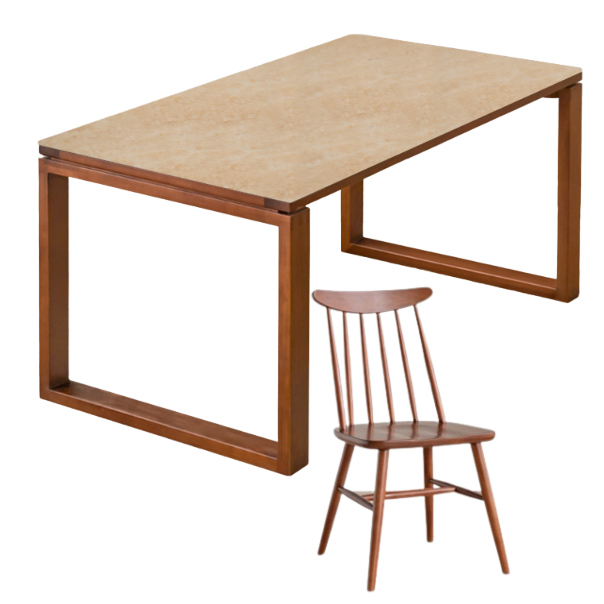 Poplar Solid Wood Medieval Style Rock Plate Dining Table