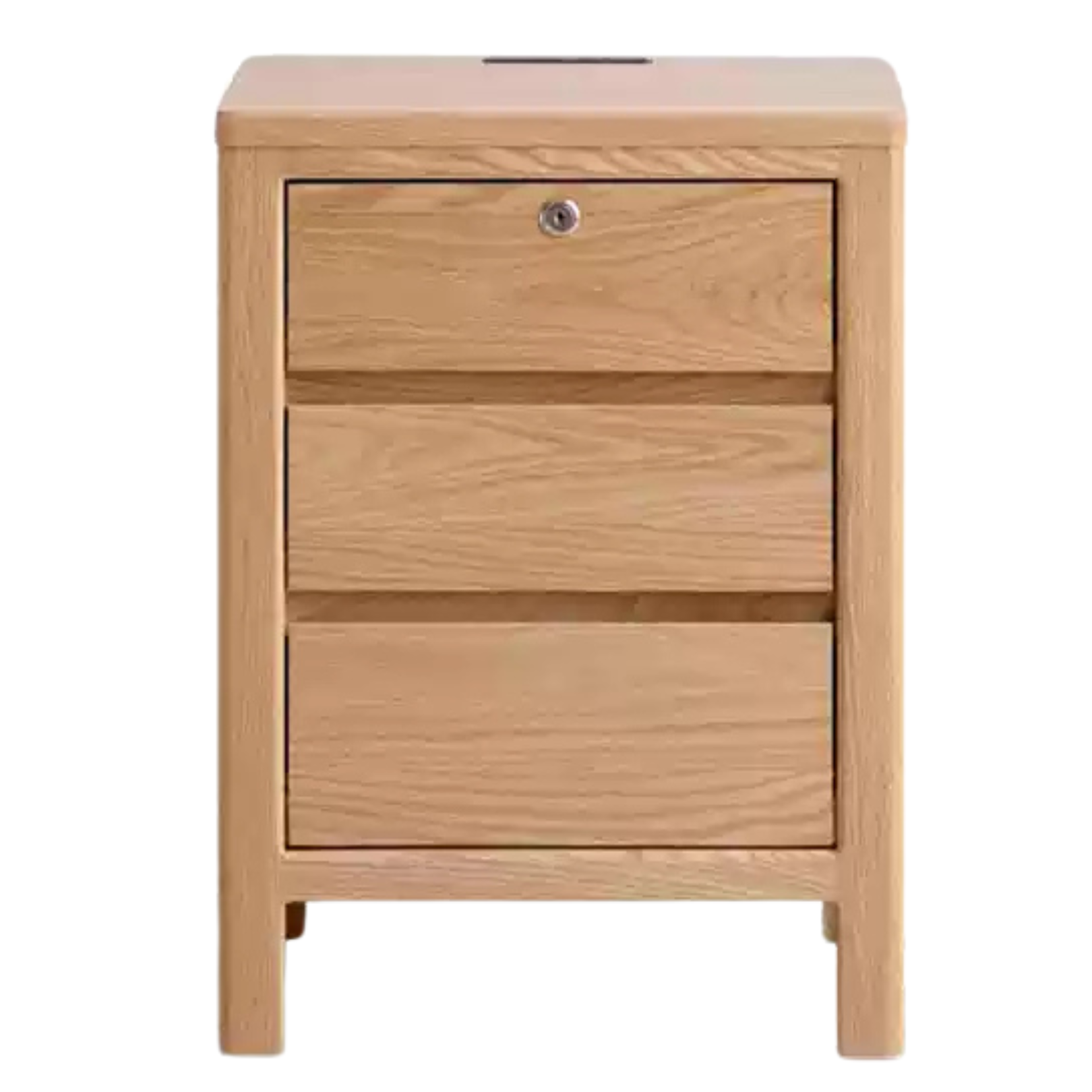 Oak Solid Wood, Solid Rubberwood Nightstand with Locker.