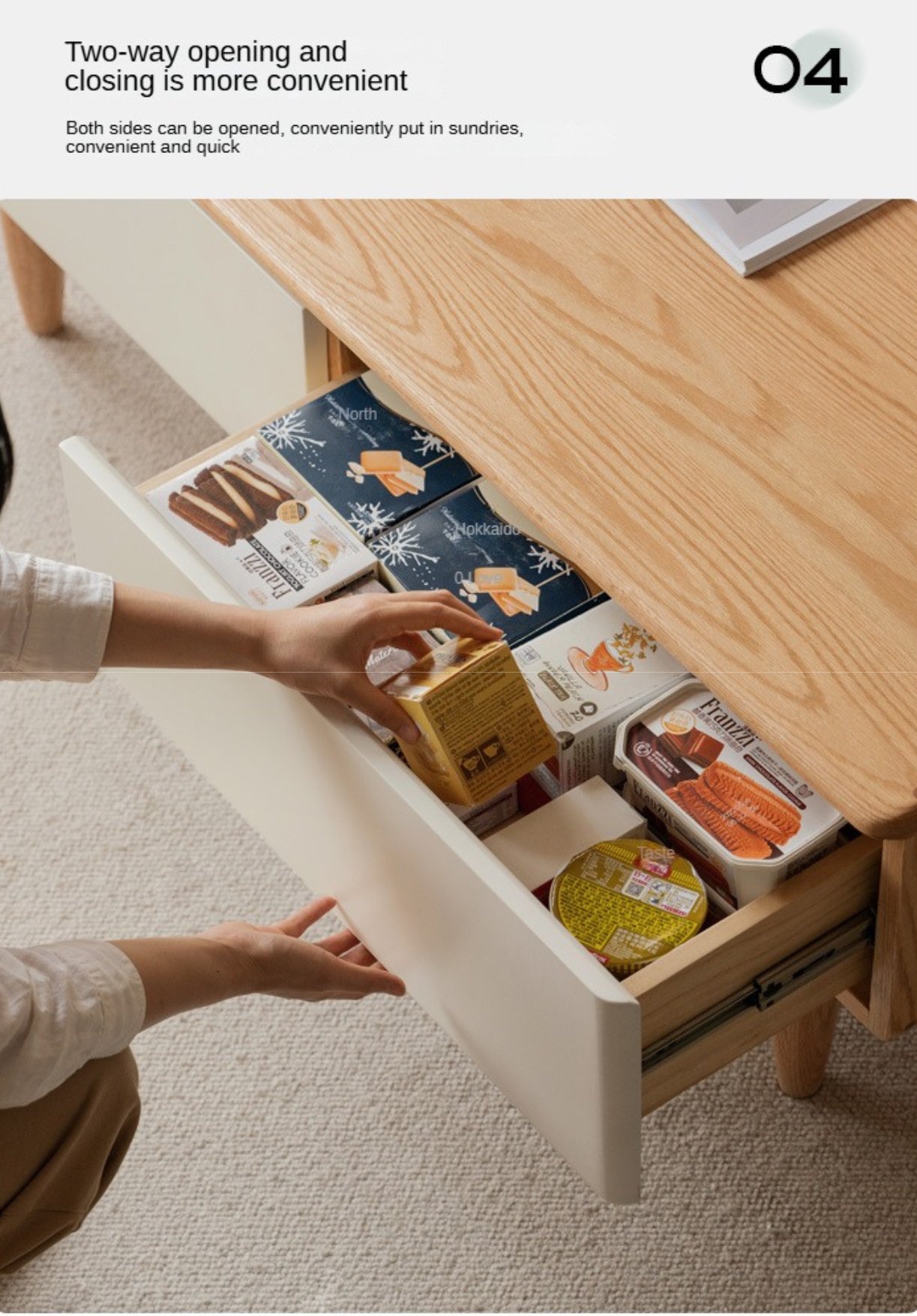 Oak Solid Wood Modern Coffee Table With Drawer