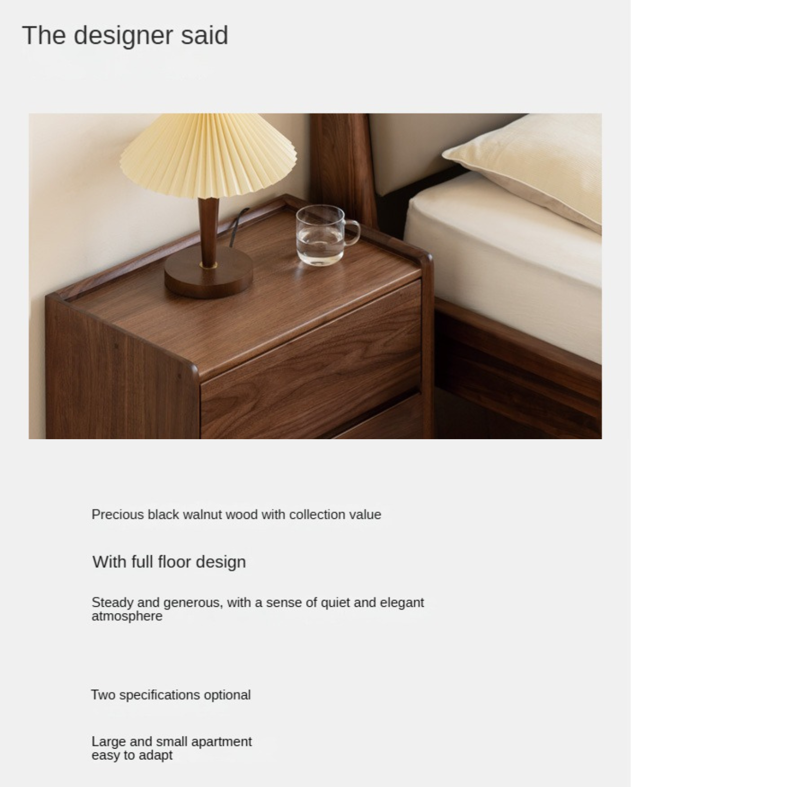 Sandalwood, Black Walnut Solid Wood Nightstand.
