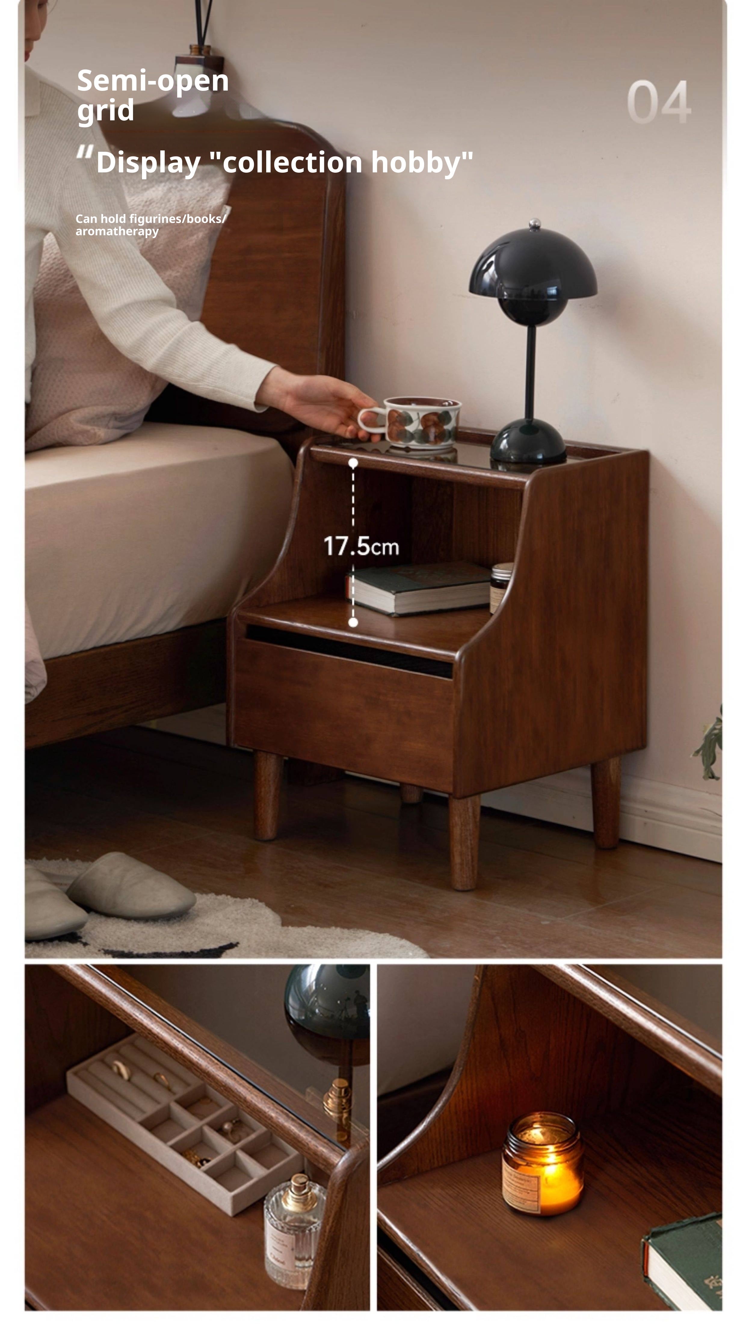 Solid Rubberwood, Oak Solid Wood Nightstand