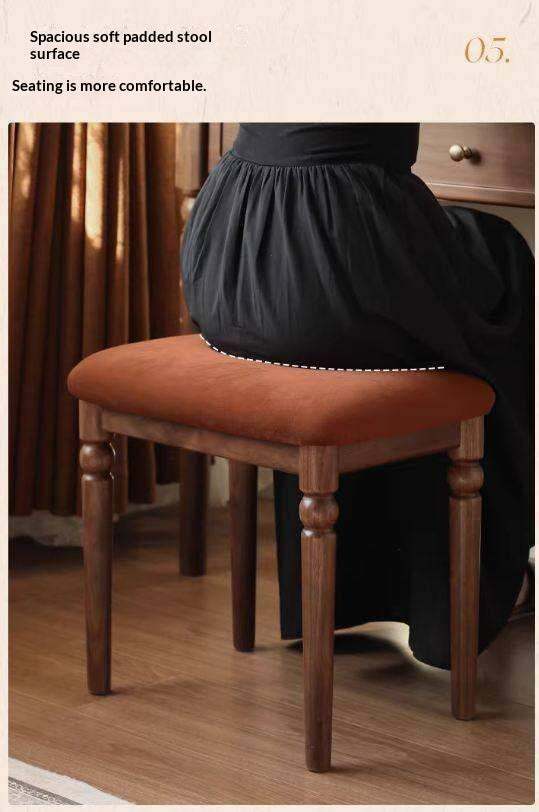 Black Walnut Solid Wood American Retro Style Makeup Stool