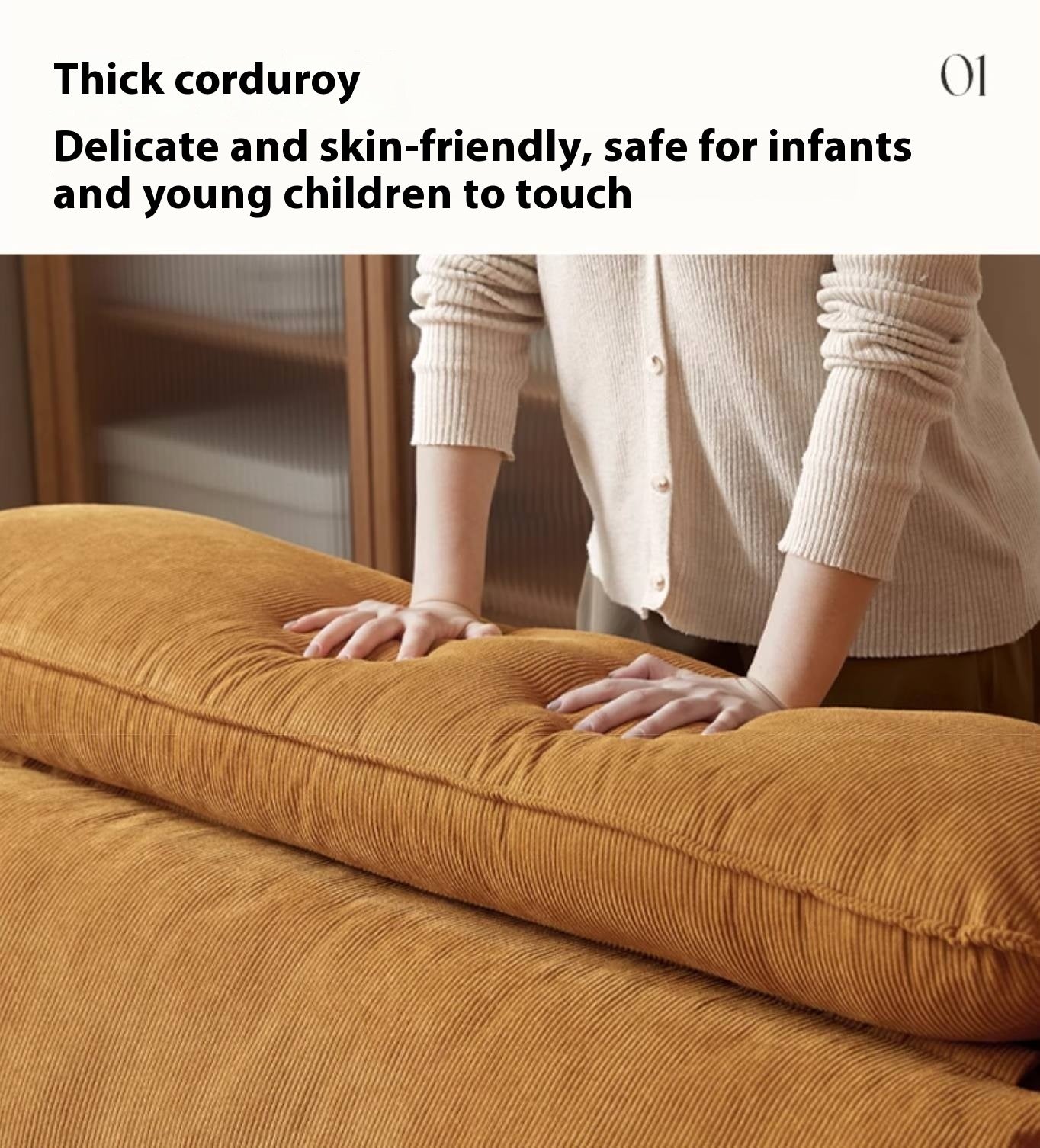 High-Back Corduroy Fabric Sofa with Removable Cover