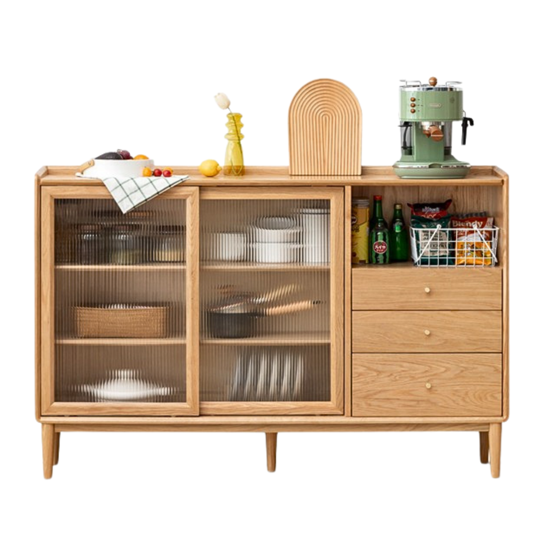 Oak, Ash, Black Walnut, Cherry, Beech Solid Wood, Solid RubberWood Ultra-thin Sideboard Sliding Door