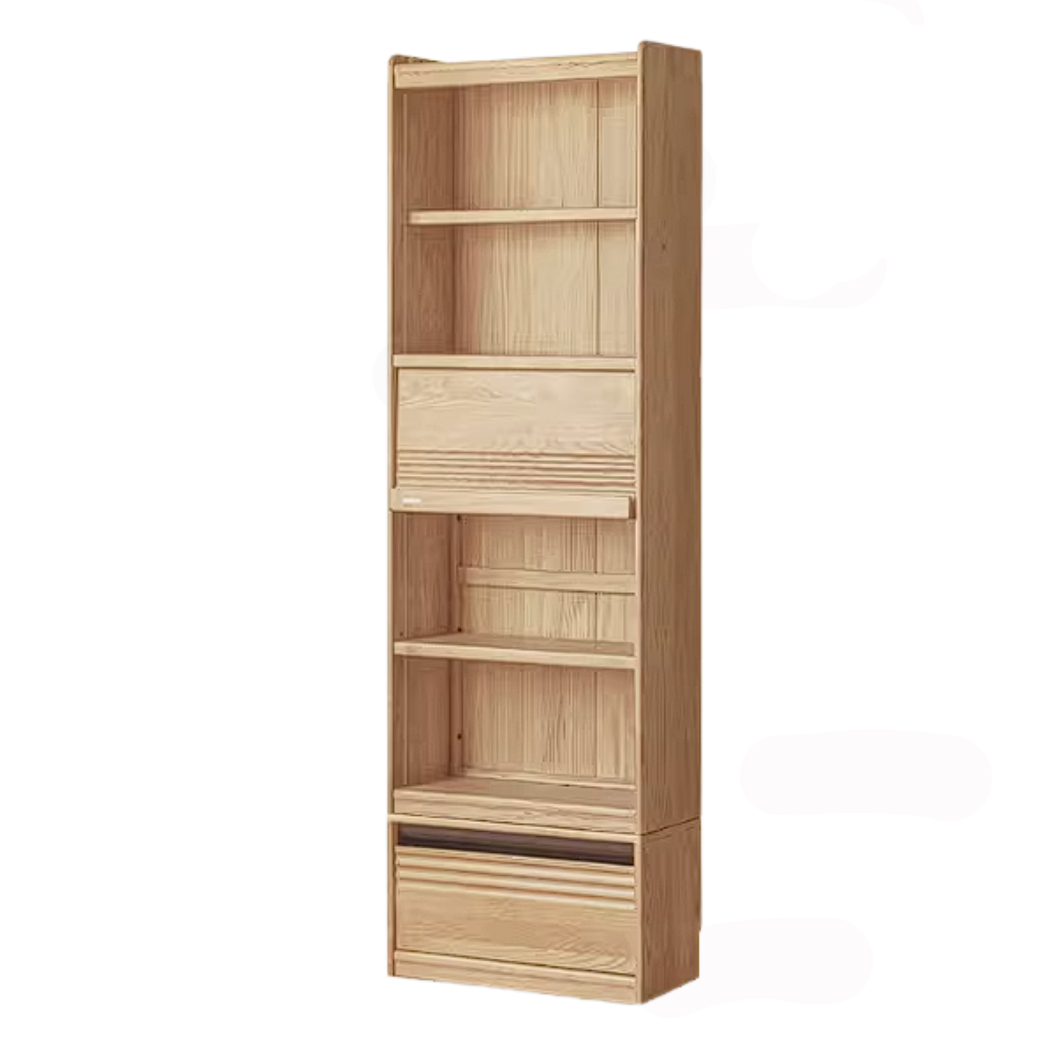Ash Solid Wood Bookshelf with Wall Mounted Display Cabinet Design