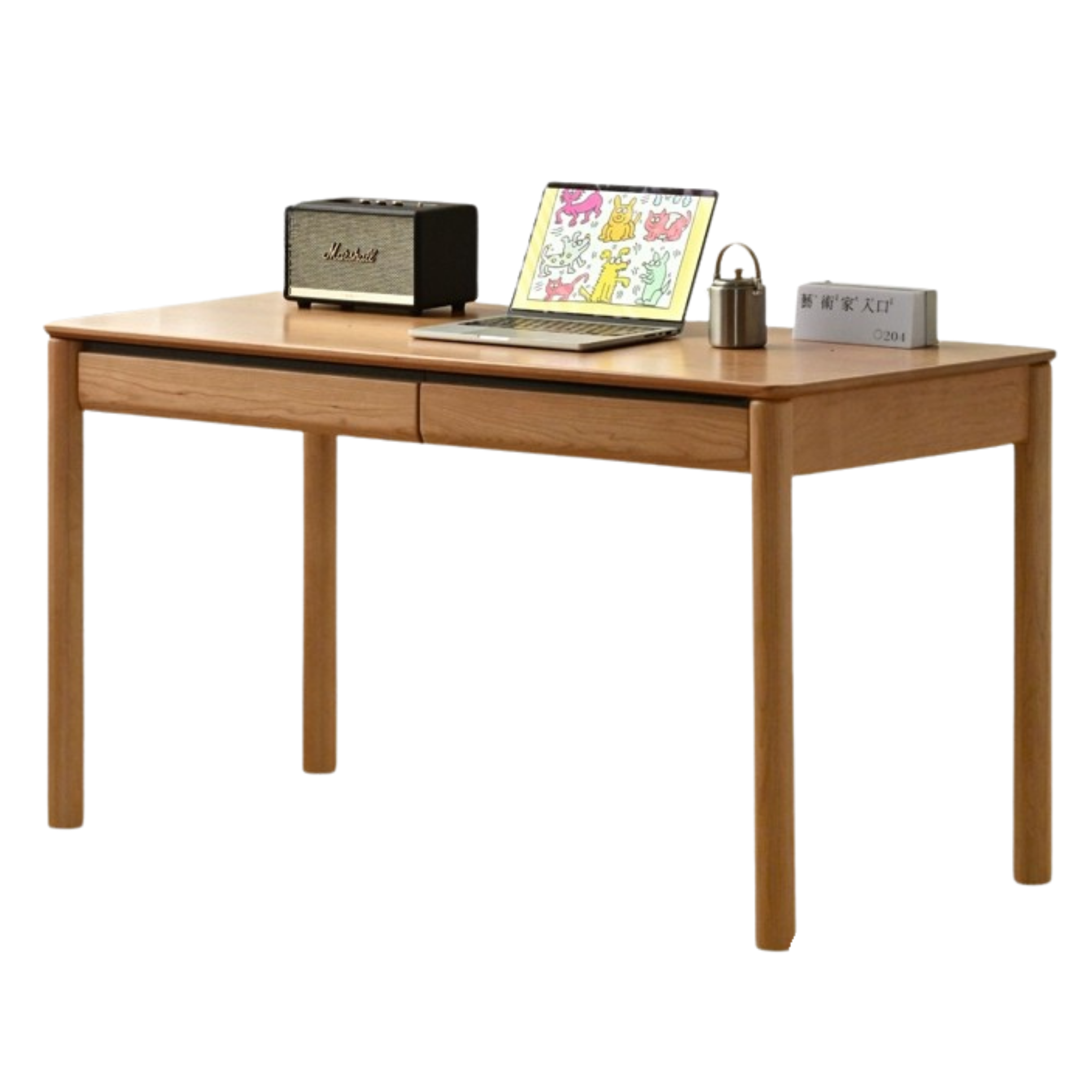 Cherry Solid Wood Retro Study Desk With Drawer