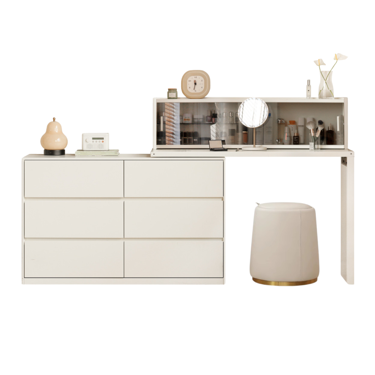 Poplar Solid Wood Cream Style Telescopic Dressing Table.