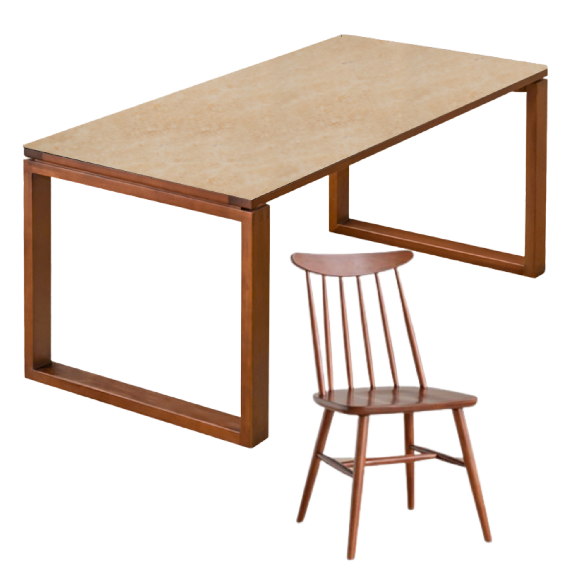 Poplar Solid Wood Medieval Style Rock Plate Dining Table