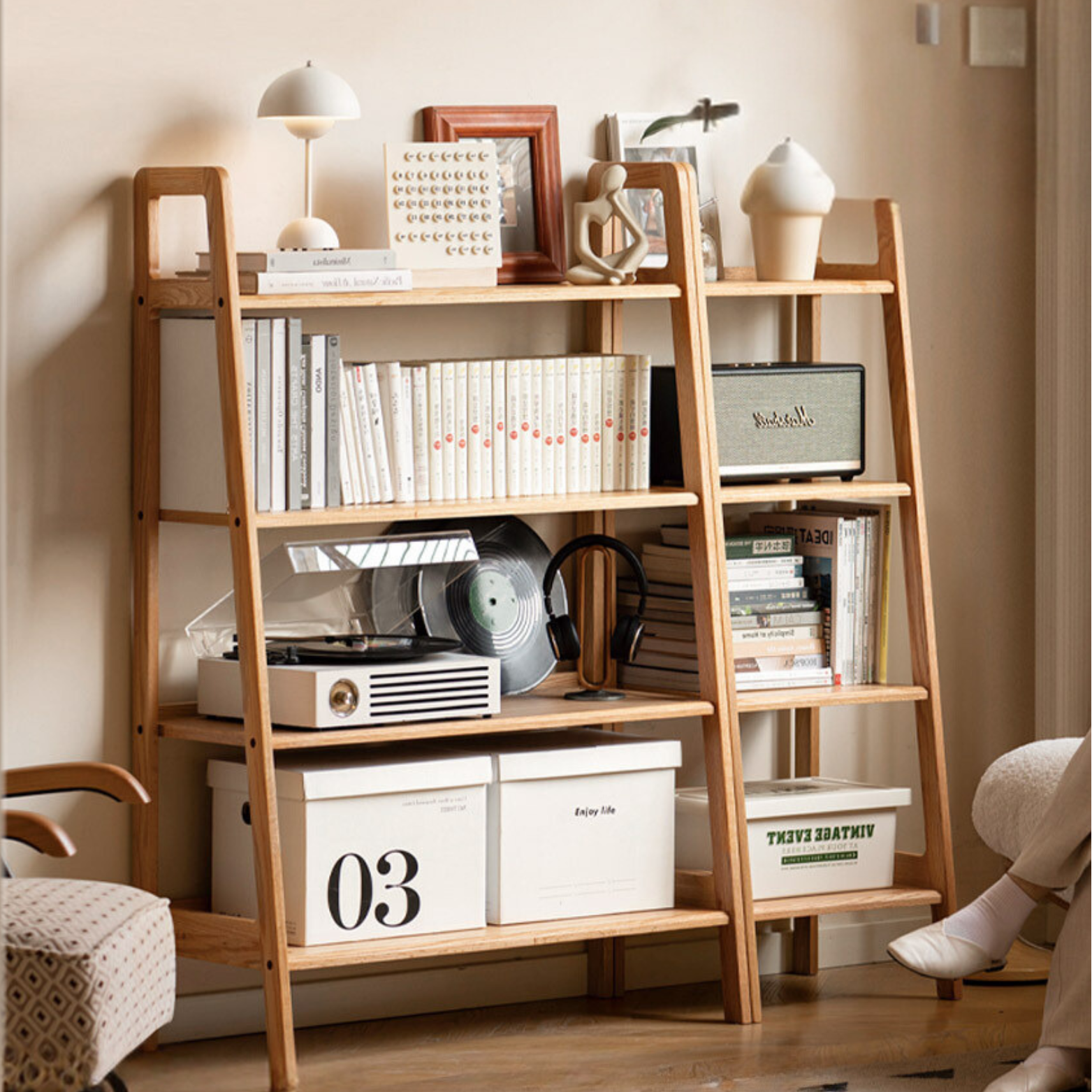 Oak Solid Wood Multi Layer Shelf, Bookshelves, Flower Racks