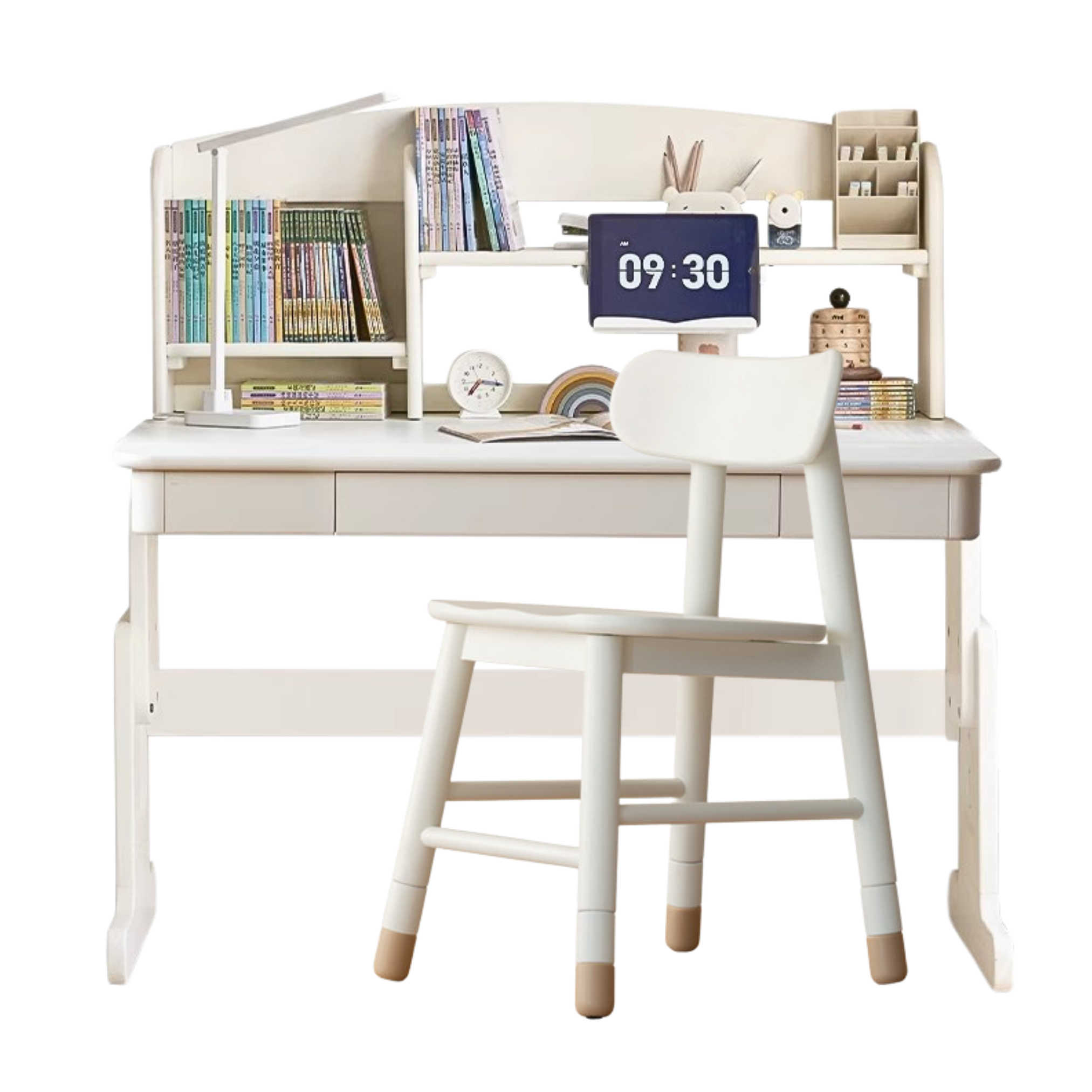 Beech Solid Wood Lift Study Desk Adjustable White Children's Desk