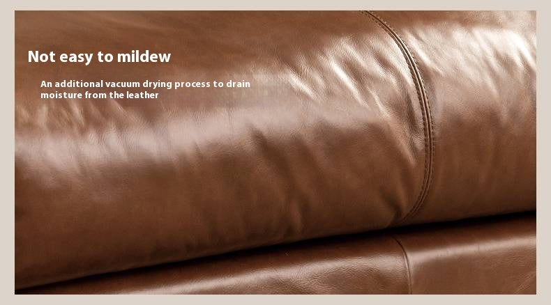 Full Leather High-Back Sofa with Oil-Wax Finish Italian-Style.