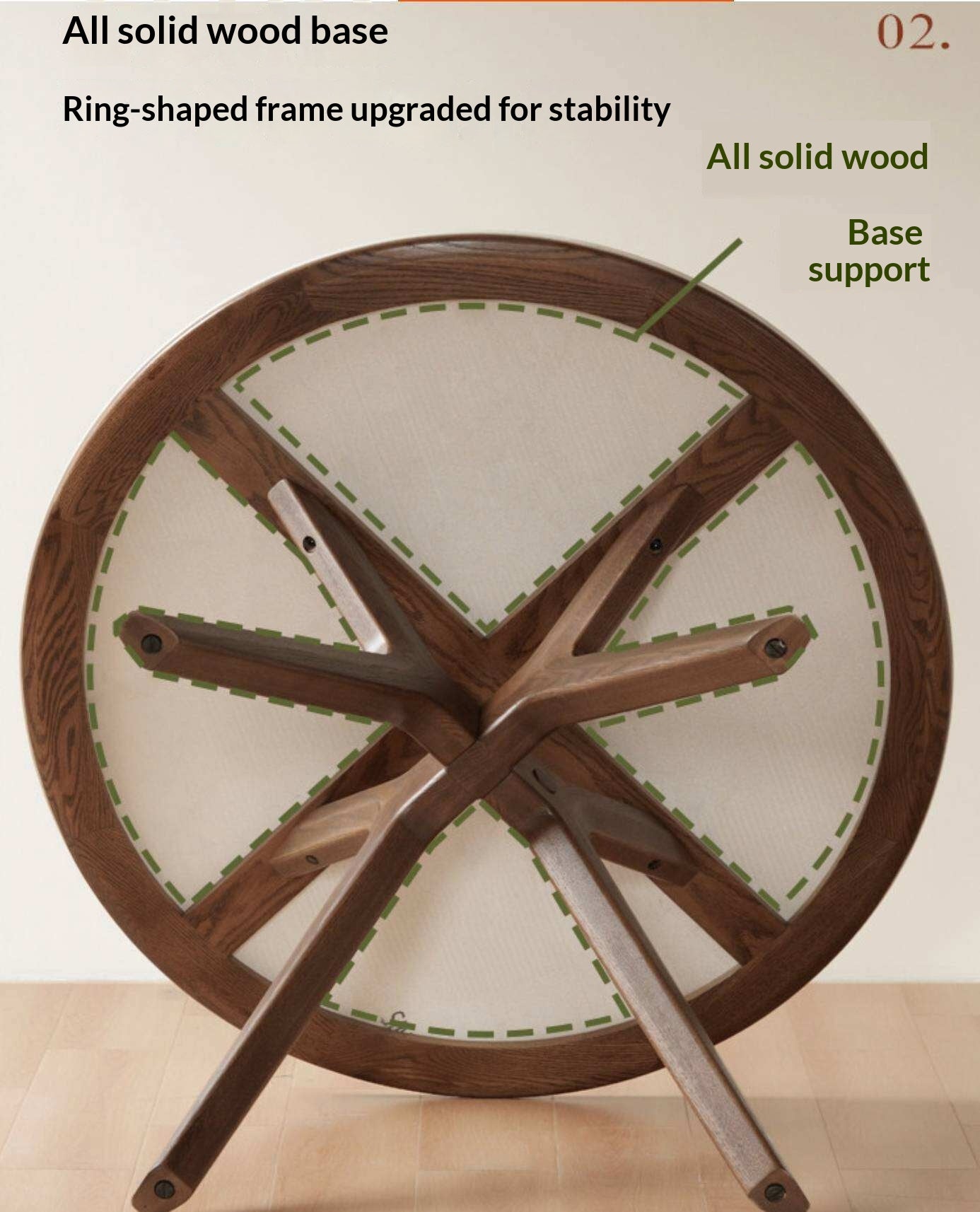 Oak Solid Wood Round Dining Table with Modern Minimalist Design