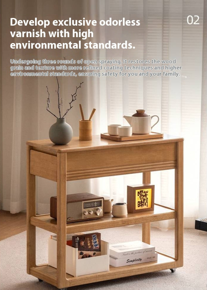 Solid Rubberwood Movable Tea Cabinet.