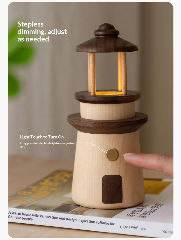 Black Walnut, Maple Solid WoodLighthouse Night Light for Bedroom and Bedside