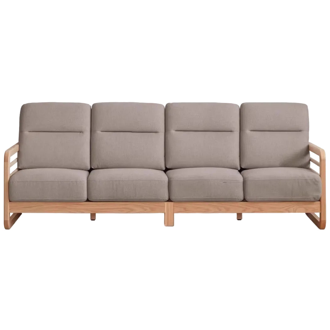 Oak solid Wood Floor-Standing Fabric Sofa with Wood Armrests