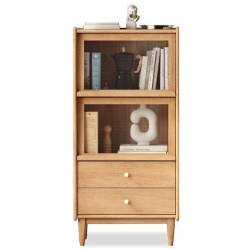 Oak solid wood flip door side cabinet LED light"