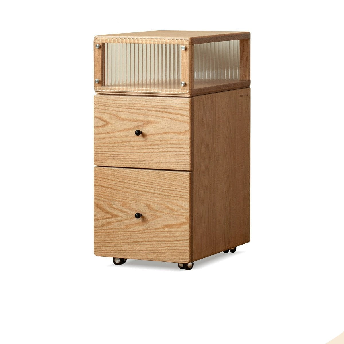 Oak Solid Wood wheel nightstand Narrow with Light)