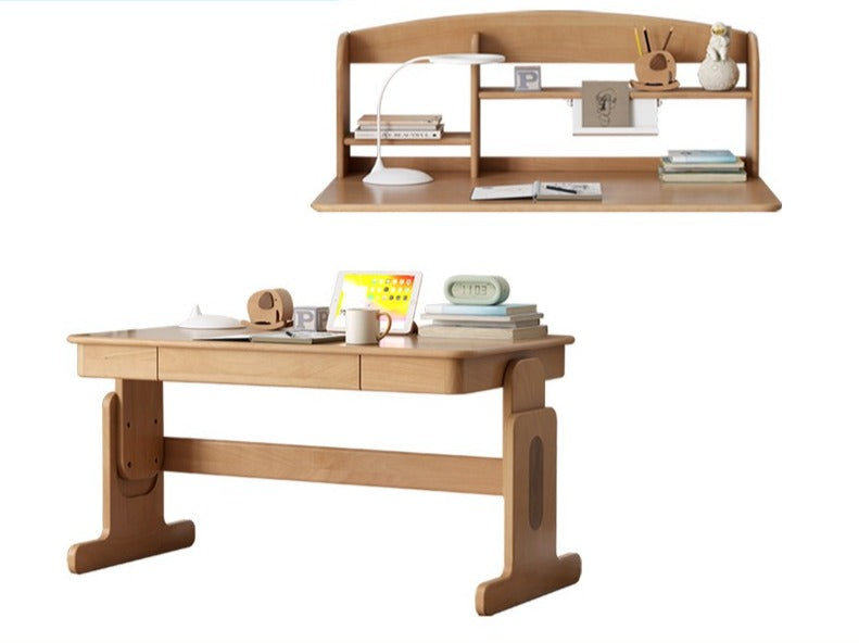 Beech Solid Wood Lifting Desk Bookshelf Combination