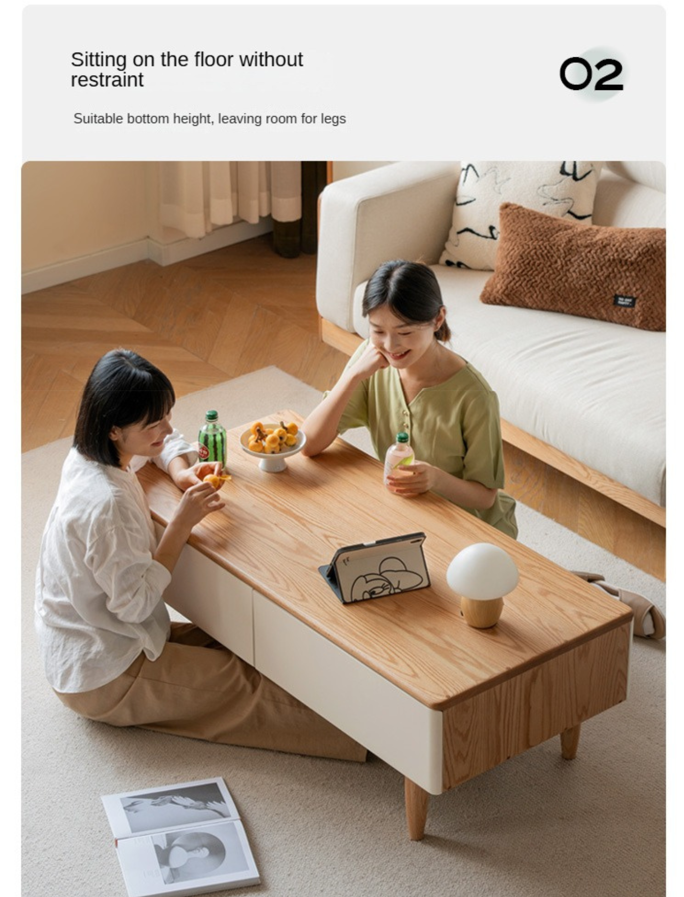 Oak Solid Wood Modern Coffee Table With Drawer