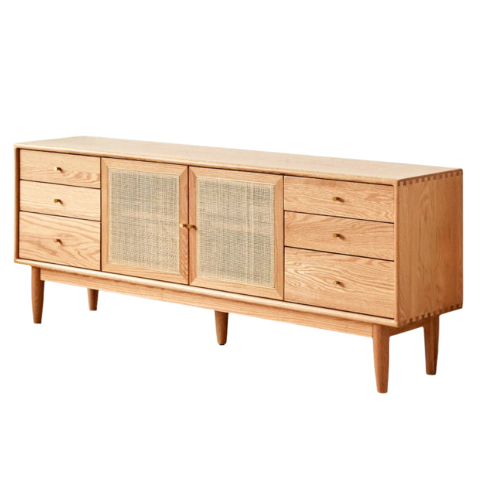 Oak Solid Wood Rattan Modern TV Cabinet.