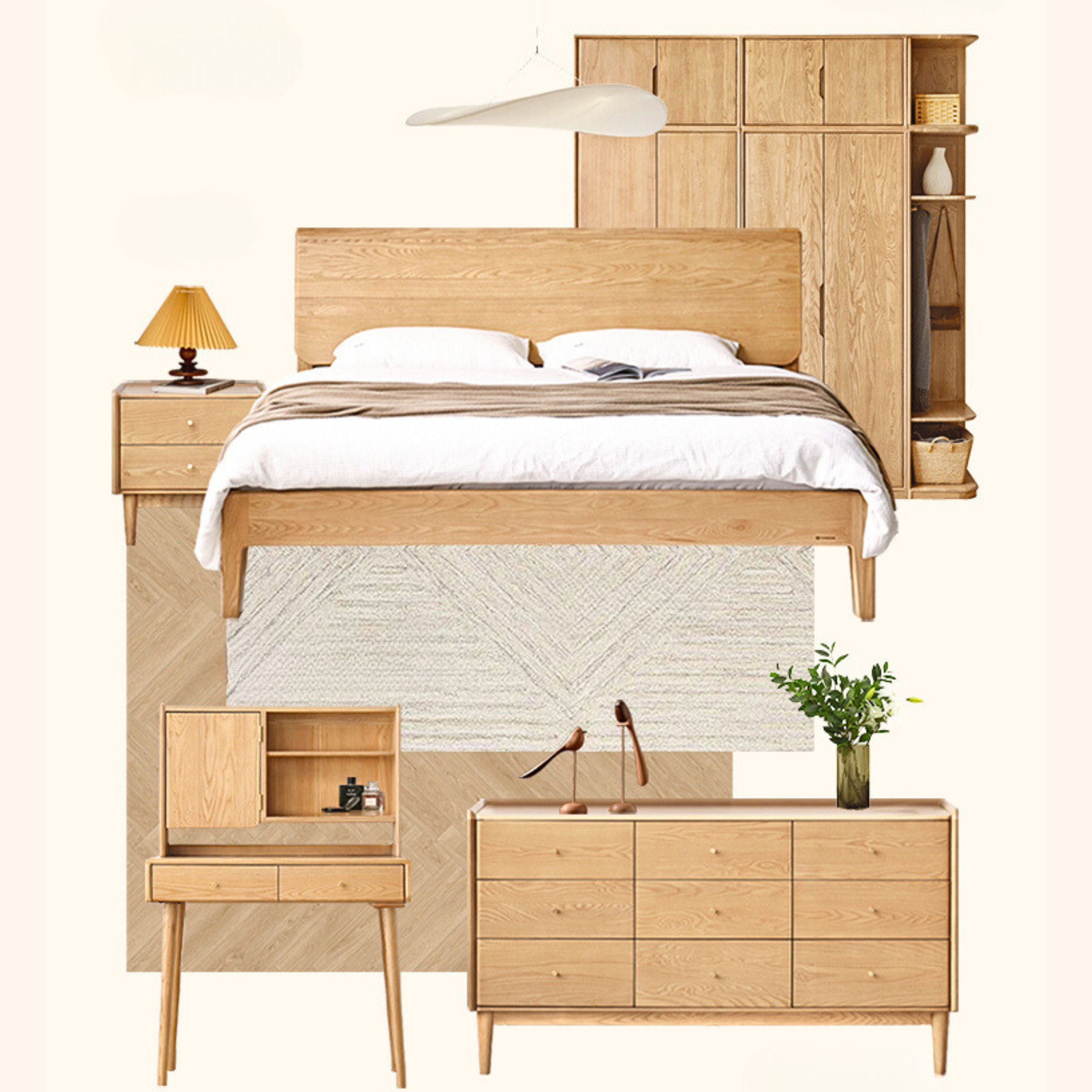 Ash Solid Wood Modern Nightstand.