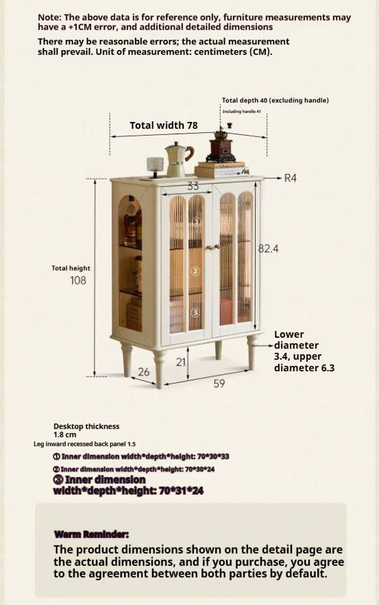 Solid RubberWood French Accent Cabinet with Round Arch Glass Doors and Turned Legs